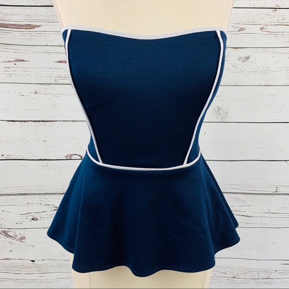 Studio Y Tops - Studio Y strapless navy and white open back top